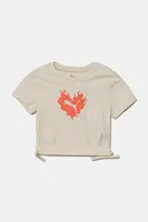 Dětské bavlněné tričko Puma FLAMING LOVE Knotted Tee béžová barva, 685108