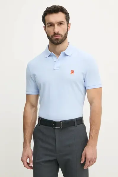 Bavlněné polo tričko Tommy Hilfiger modrá barva, s aplikací, MW0MW33167