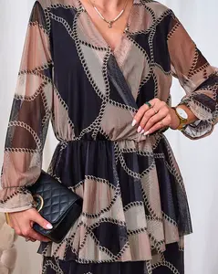 Resti Black and light brown mesh midi dress with print