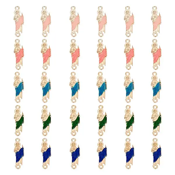 30Pcs 5 Colors Religion Alloy Enamel Connector Charms