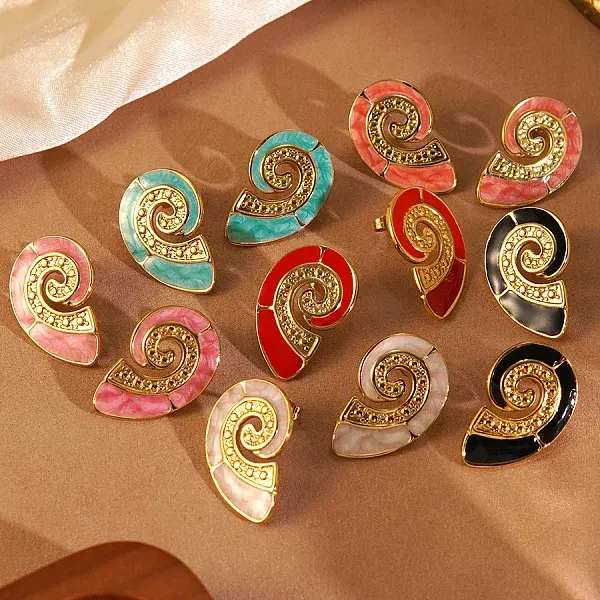 304 Stainless Steel Enamel Conch Stud Earrings
