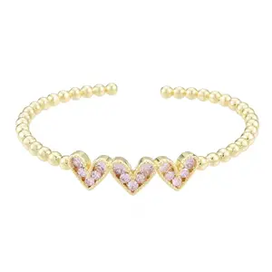 Cubic Zirconia Triple Heart Open Cuff Bangle