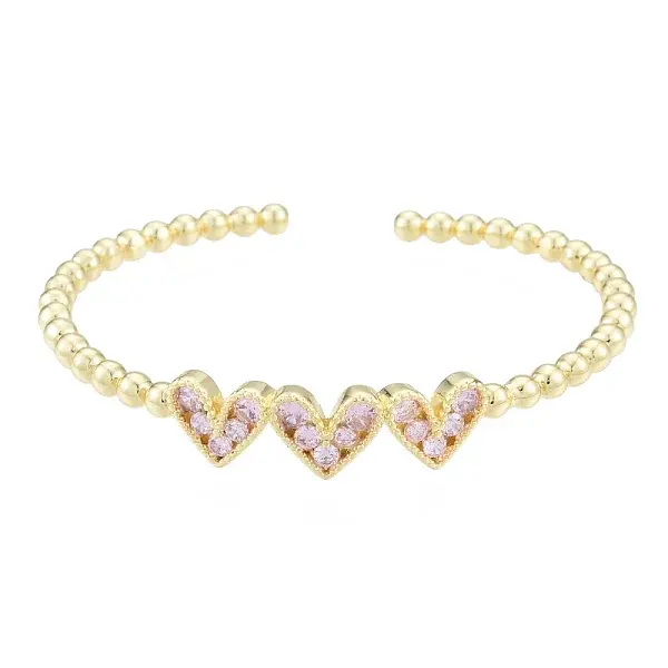 Cubic Zirconia Triple Heart Open Cuff Bangle