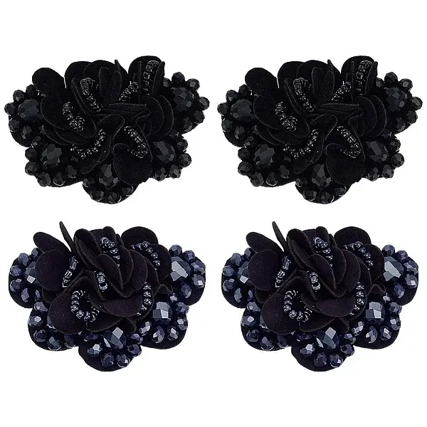 4Pcs 2 Colors Flower Velvet with Rhinestone Shoe Decorations