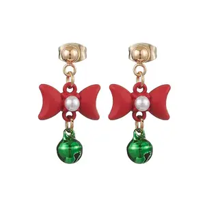 Bowknot Alloy with Acrylic & Brass Bell Stud Dangle Earrings