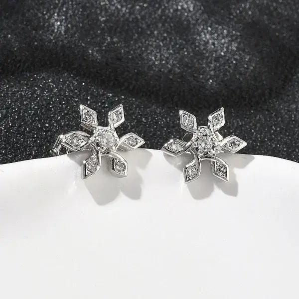 Flower Brass Micro Pave Clear Cubic Zirconia Stud Earrings
