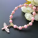 Acrylic Round with Cross Beaded Stretch Bracelets with Cross Charms