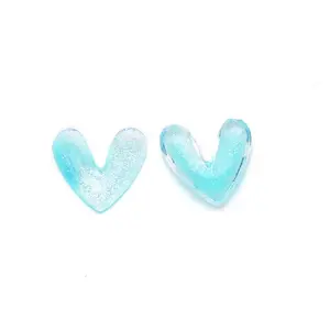 3D Heart with Glitter Powder Resin Cabochons