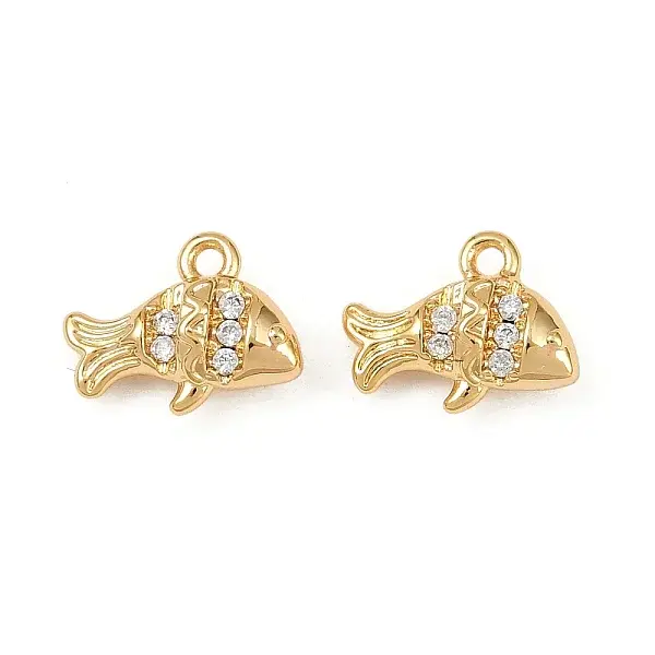 Ocean Theme Brass Micro Pave Cubic Zirconia Charms