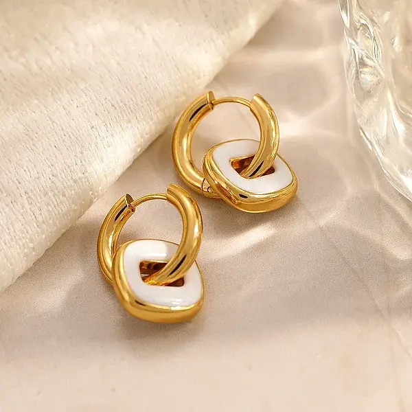 304 Stainless Steel Enamel Hoop Earrings