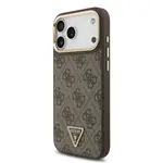 Zadní kryt Guess PU Leather 4G Strass Triangle Logo Gold Frame MagSafe pro Apple iPhone 17 Pro Max, hnědá