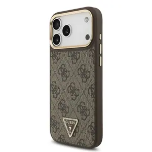 Zadní kryt Guess PU Leather 4G Strass Triangle Logo Gold Frame MagSafe pro Apple iPhone 17 Pro Max, hnědá