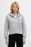 Bavlněná mikina Tommy Jeans dámská, šedá barva, s kapucí, s aplikací, DW0DW21147