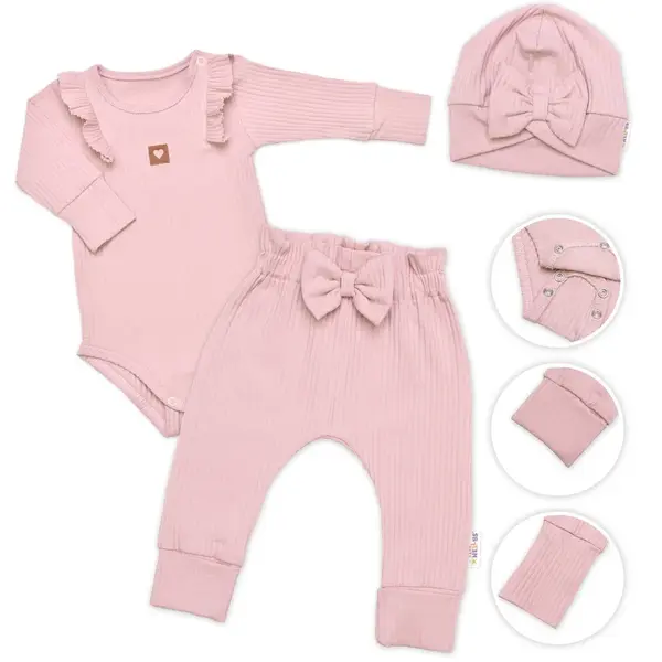 Rebrovaná rastúca súprava 3D, Baby Girl - pudrovo rúžová, veľ.68/74