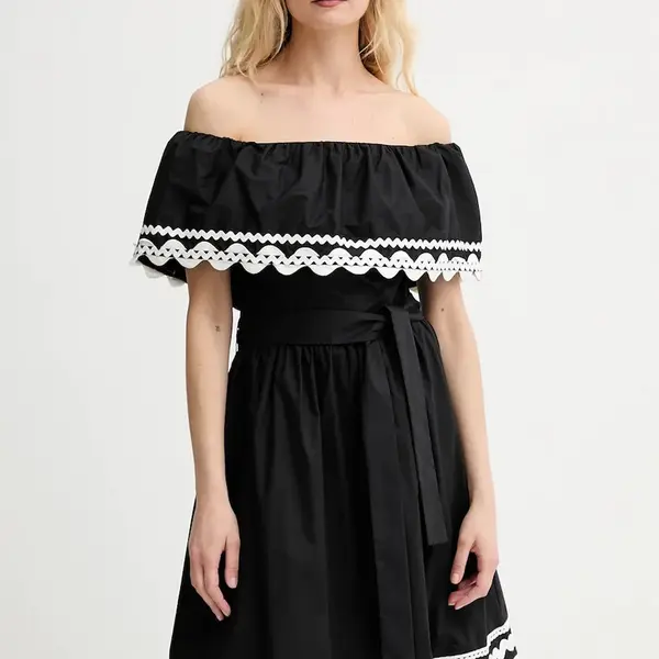 Bavlněné šaty Morgan černá barva, mini, RCAPRI