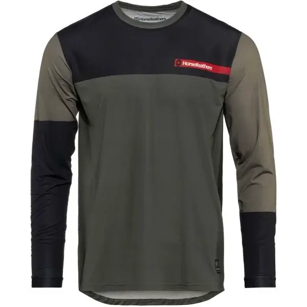 Horsefeathers QUANTUM LS Pánsky cyklistický dres, tmavo zelená, veľkosť