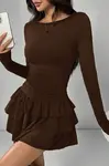 Dewberry mini šaty s vrstvami - HNEDÉ