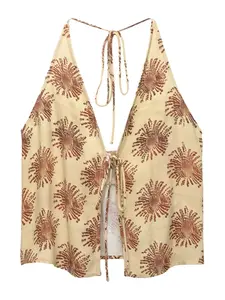 Pull&Bear Top  tmavohnedá / pastelovo žltá