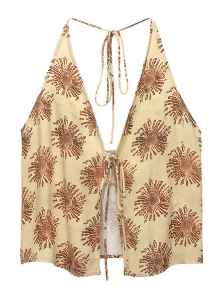 Pull&Bear Top  tmavohnedá / pastelovo žltá