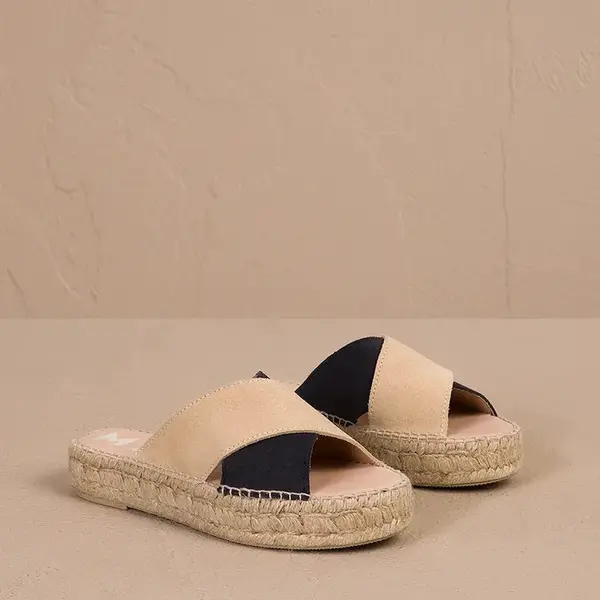 Semišové pantofle Manebi Double Sole X Bands Sandals dámské, béžová barva, na platformě, R 8.0 DX