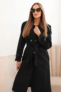 Kesi Włoski Dámský kabát v pase s límcem černý