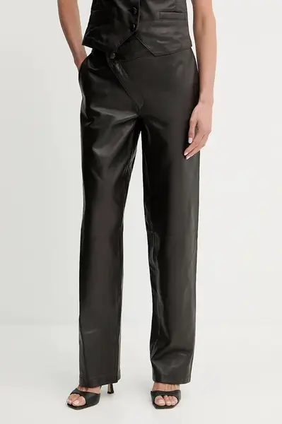 Kožené kalhoty Pinko REIMAGINE by Patrick Mcdowell dámské, hnědá barva, široké, high waist, 105091 A2JN