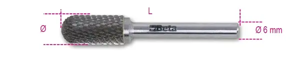 Beta tools Pilník rotační z karbidu, 426md/ct,válcový okrouhlý fi 12 x 25 x 69 mm, kolík fi 6mm