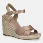 Sandály Tommy Hilfiger SATIN HIGH WEDGE ESPADRILLE béžová barva, FW0FW08602