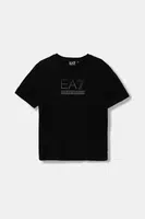 Dětské bavlněné tričko EA7 Emporio Armani černá barva, s potiskem, 7B000168 AF10375