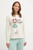 Pyžamové tričko s dlouhým rukávem United Colors of Benetton dámské, béžová barva, 3Y5E3M07Q