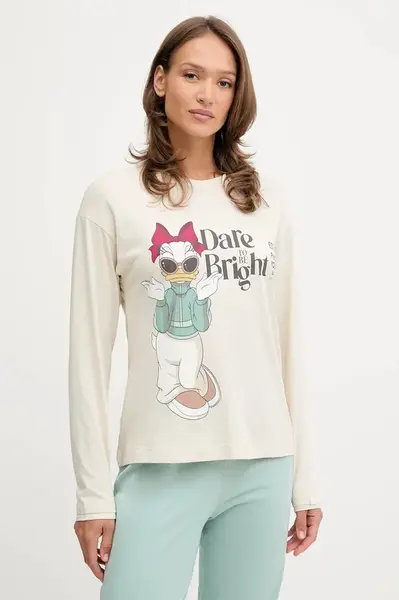 Pyžamové tričko s dlouhým rukávem United Colors of Benetton dámské, béžová barva, 3Y5E3M07Q