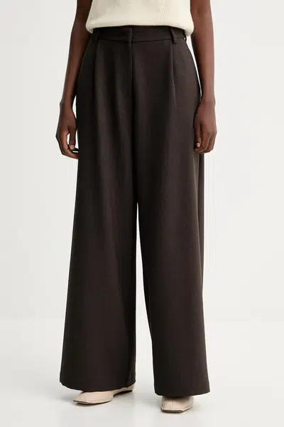 Kalhoty Sessun dámské, hnědá barva, široké, high waist, 24107024