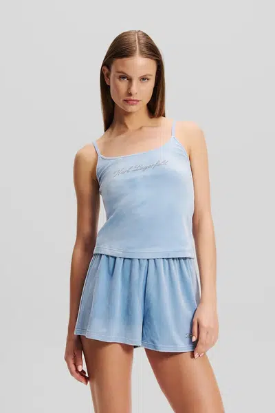 Velurový top Karl Lagerfeld modrá barva, A1W44006