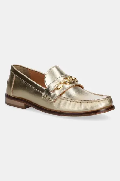 Kožené mokasíny Twinset dámské, zlatá barva, na plochém podpatku, 251TCP130