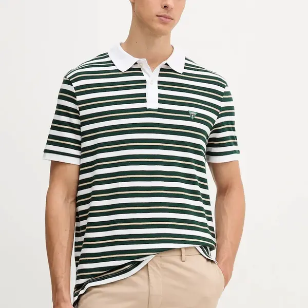 Bavlněné polo tričko Guess pánské, zelená barva, M5YP04 KCY11