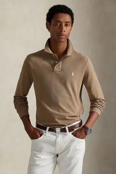 Bavlněné tričko s dlouhým rukávem Polo Ralph Lauren béžová barva, 710680790