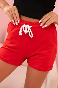 Kesi Dámské bavlněné kraťasy s gumou a zavazováním v pase červené