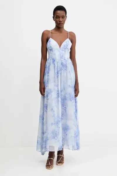 Šaty Bardot modrá barva, maxi, 60023DB