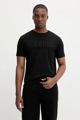 Bavlněné tričko Iceberg pánské, černá barva, s aplikací