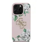 Zadní kryt Guess PU Grained Roses 4G Metal Logo pro Apple iPhone 16 Pro, růžová