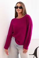 Kesi Włoski Dámský svetr z viskózy s dlouhým rukávem a kulatým výstřihem tmavě fialový