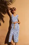 Marisse Blue Linen Dress With A Belt