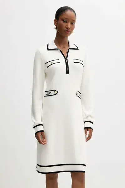 Šaty s příměsí hedvábí Liu Jo béžová barva, mini, TF5251.MS59L