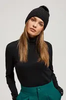 Marisse Black Beaded Pompom Hat