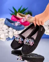 Resti Openwork black women's moccasins with decorative crystals Cizzas