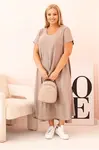 Kesi Włoski Dámské šaty plus size s krátkým rukávem a volánem z lehké viskózy cappuccino