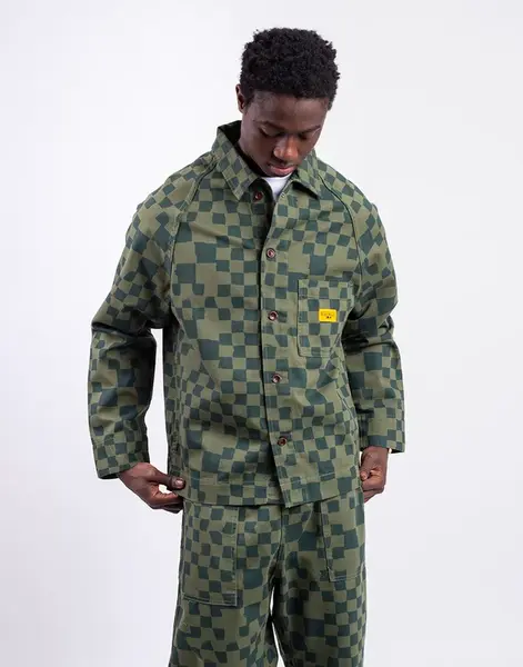 Service Works Drill Printed Front Of House Jacket OLIVE CHECKER S