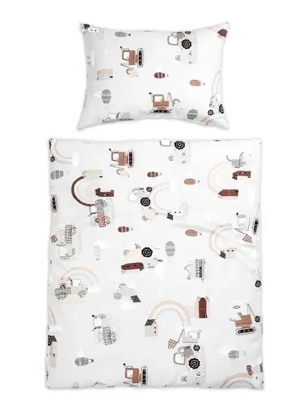 Baby Nellys Povlečení do postýlky, 2D sada - Malý stavitel, šedá, 135x100