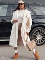 Dámský zimní kabát GLAMFUR, dlouhý, béžový