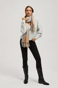 Marisse Dark Beige Checkered Scarf With Fringes